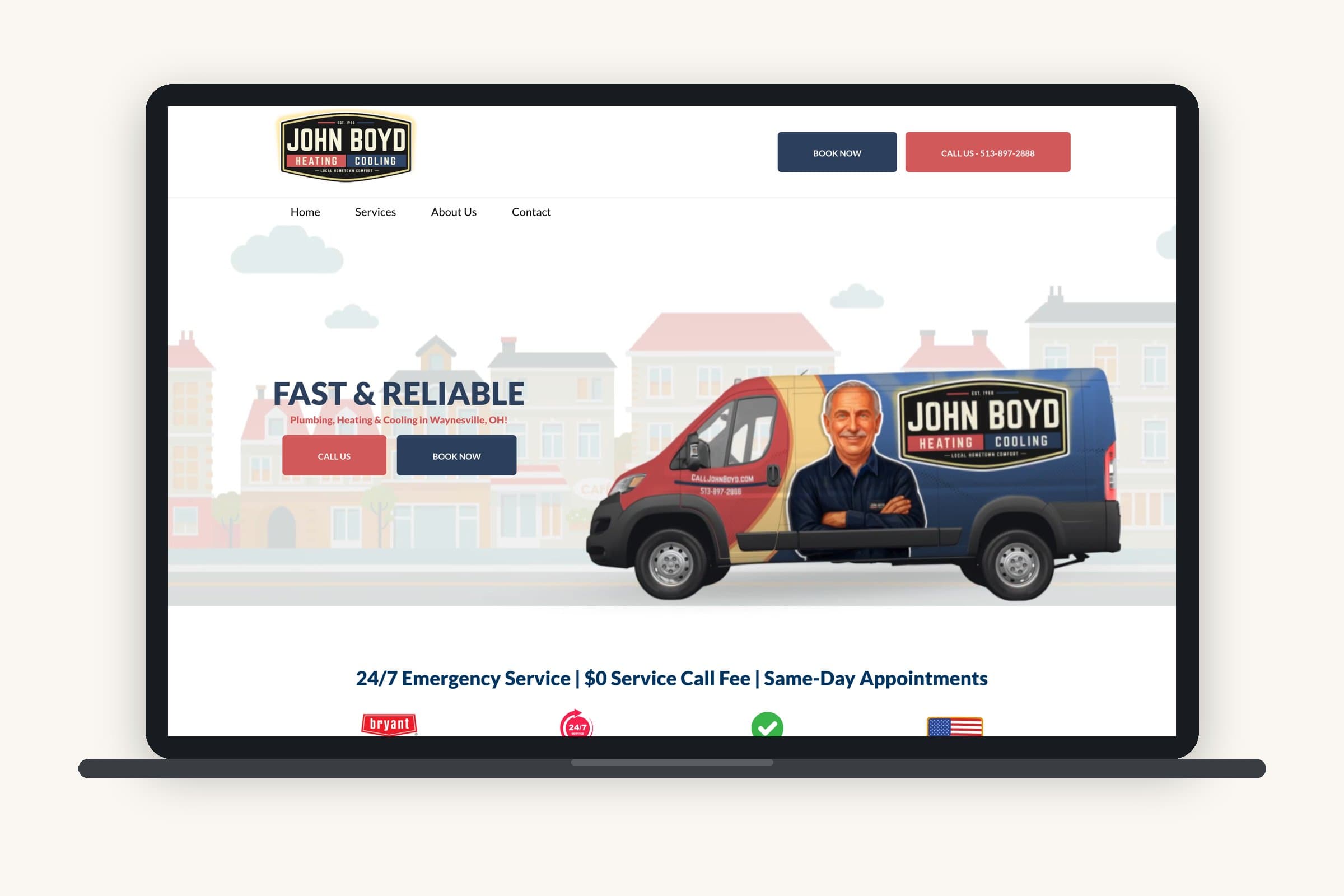calljohnboyd.com homepage on a laptop